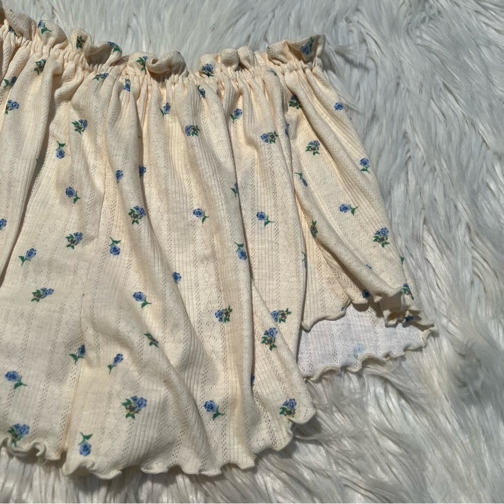 For Love & Lemons Women's Size Medium Pointelle Shorts Butter Yellow Blue Floral - Picture 8 of 10